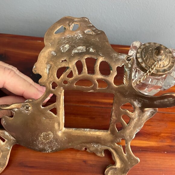 Vintage Brass Glass Inkwell Victorian Style Pen Holder - Picture 2 of 9